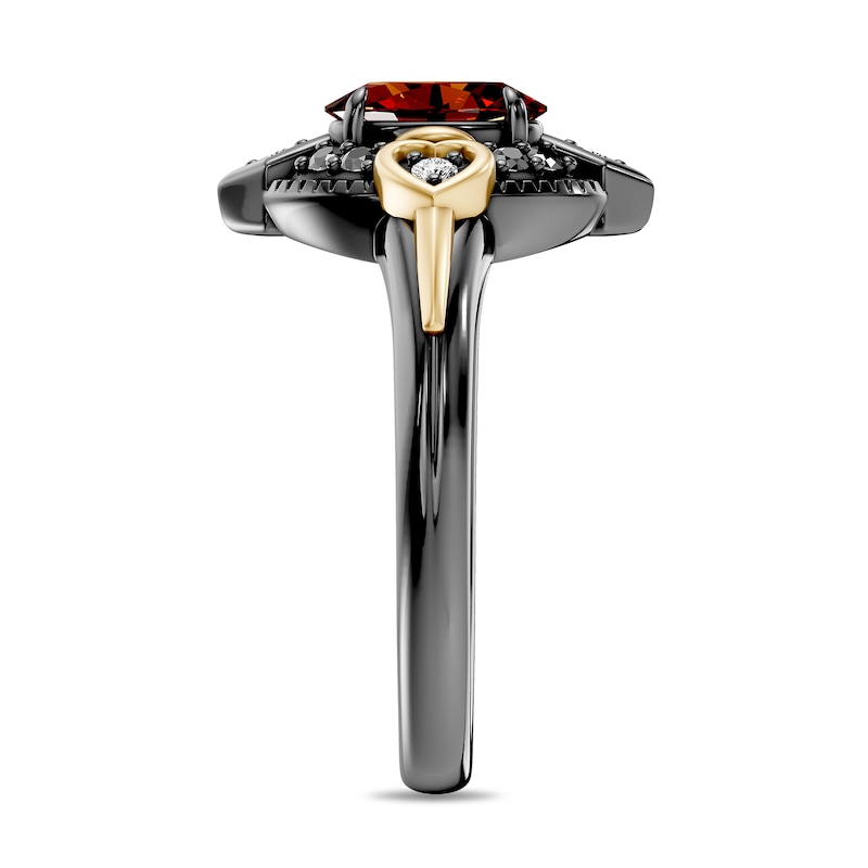 Enchanted Disney Villains Evil Queen Garnet, Onyx and 0.04 CT. T.W. Lab-Grown Diamond Ring Sterling Silver with 14K Yellow Gold Plate (F/VS2) - 18"