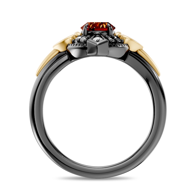 Enchanted Disney Villains Evil Queen Garnet, Onyx and 0.04 CT. T.W. Lab-Grown Diamond Ring Sterling Silver with 14K Yellow Gold Plate (F/VS2) - 18"