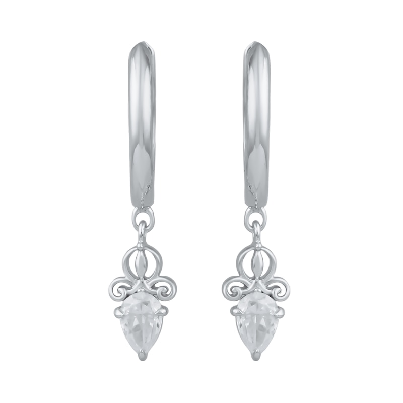 Enchanted Disney Cinderella 0.45 CT. T.W. Pear-Shaped Lab-Grown Diamond Carriage Dangle Hoop Earrings in Sterling Silver (F/VS2)