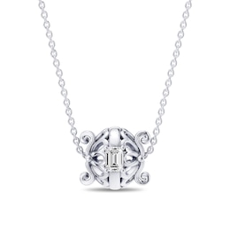 Enchanted Disney Cinderella 0.23 CT. T.W. Emerald-Cut Lab-Grown Diamond Carriage Necklace in Sterling Silver (F/VS2) - 17"