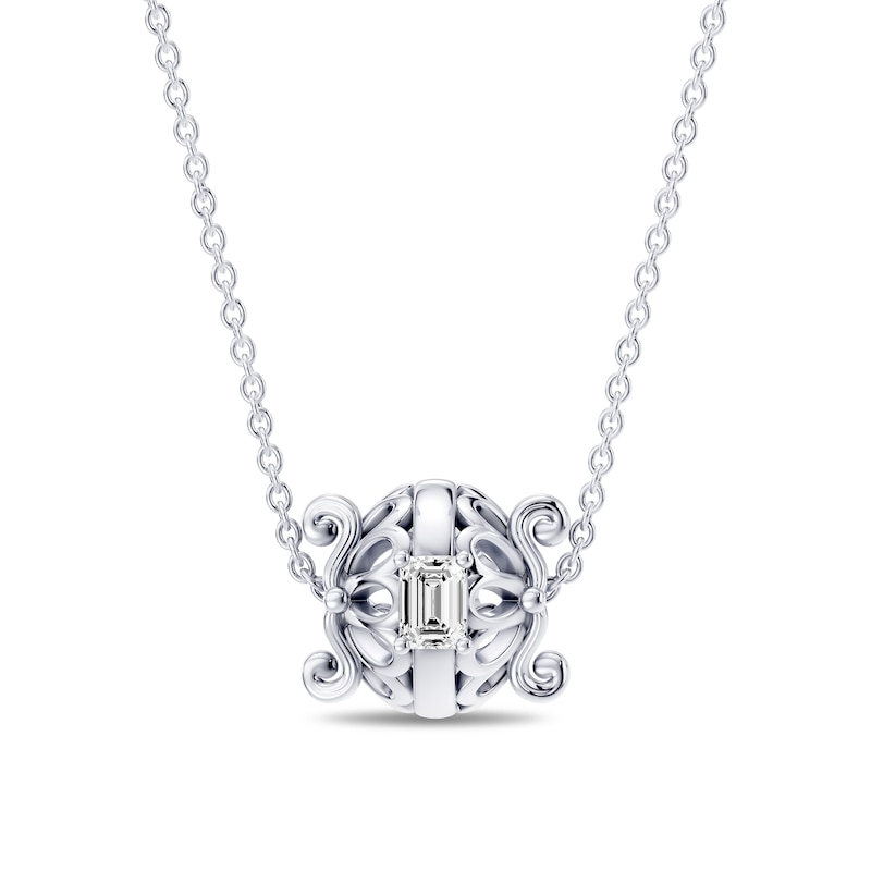 Enchanted Disney Cinderella 0.23 CT. T.W. Emerald-Cut Lab-Grown Diamond Carriage Necklace in Sterling Silver (F/VS2) - 17"