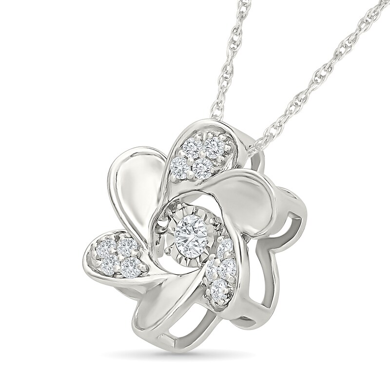 Unstoppable Love™ 0.14 CT. T.W. Lab-Grown Diamond Flower Necklace in Sterling Silver (F/VS2) - 18"
