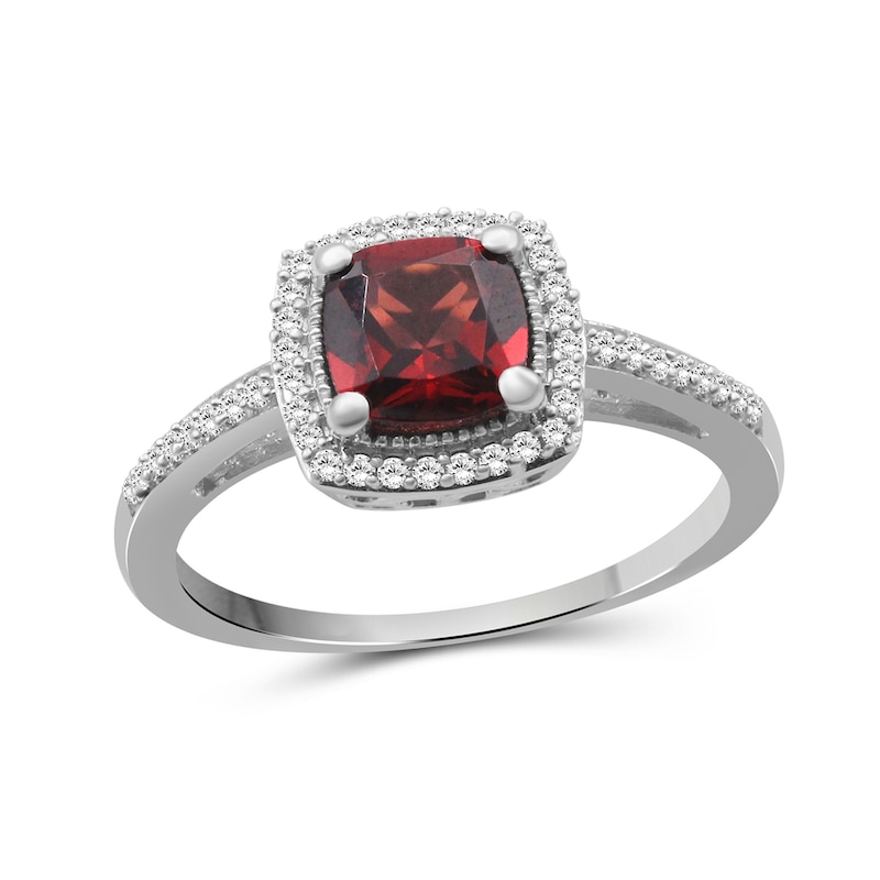 Cushion-Cut Garnet and White Lab-Created Sapphire Ring Sterling Silver