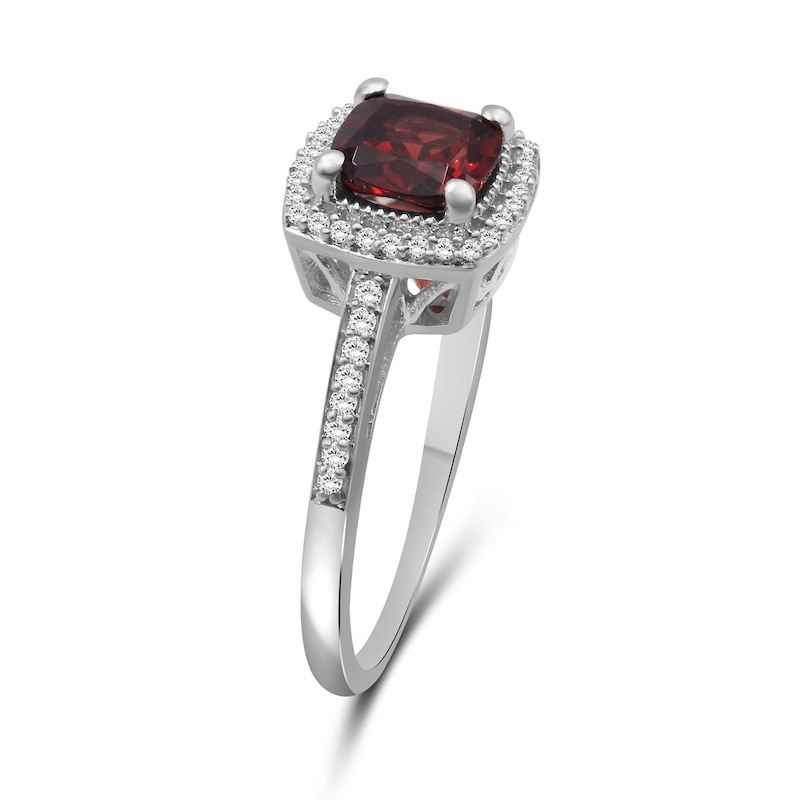 Cushion-Cut Garnet and White Lab-Created Sapphire Ring Sterling Silver