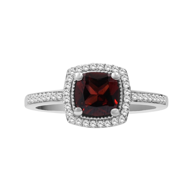 Cushion-Cut Garnet and White Lab-Created Sapphire Ring Sterling Silver