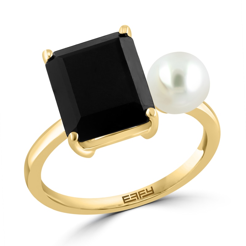 EFFY™ Collection Emerald-Cut Black Onyx and Cultured Pearl Ring 14K Gold
