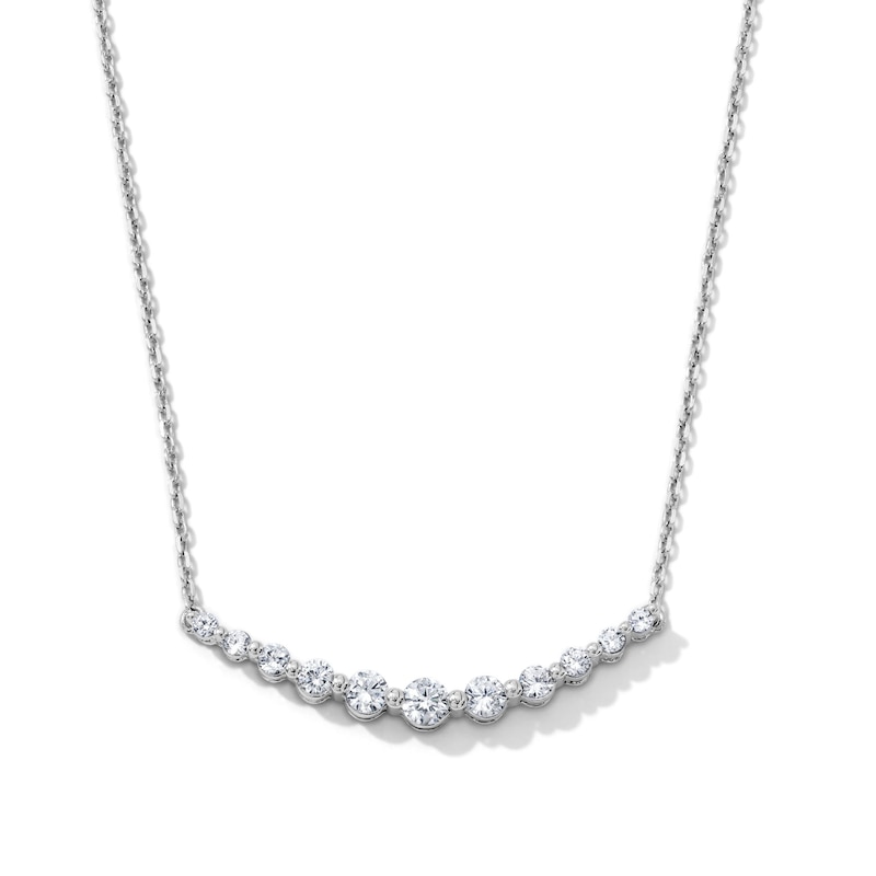Main Image 1 of 0.50 CT. T.W. Diamond Graduated Curved Bar Necklace in 10K White Gold - 16.85"
