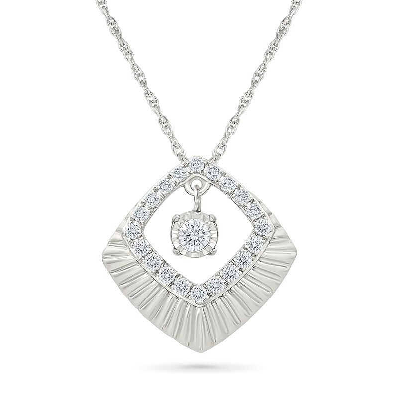 Unstoppable Love 0.18 CT. T.W. Lab-Grown Diamond Textured Square Frame Necklace in Sterling Silver - 18"