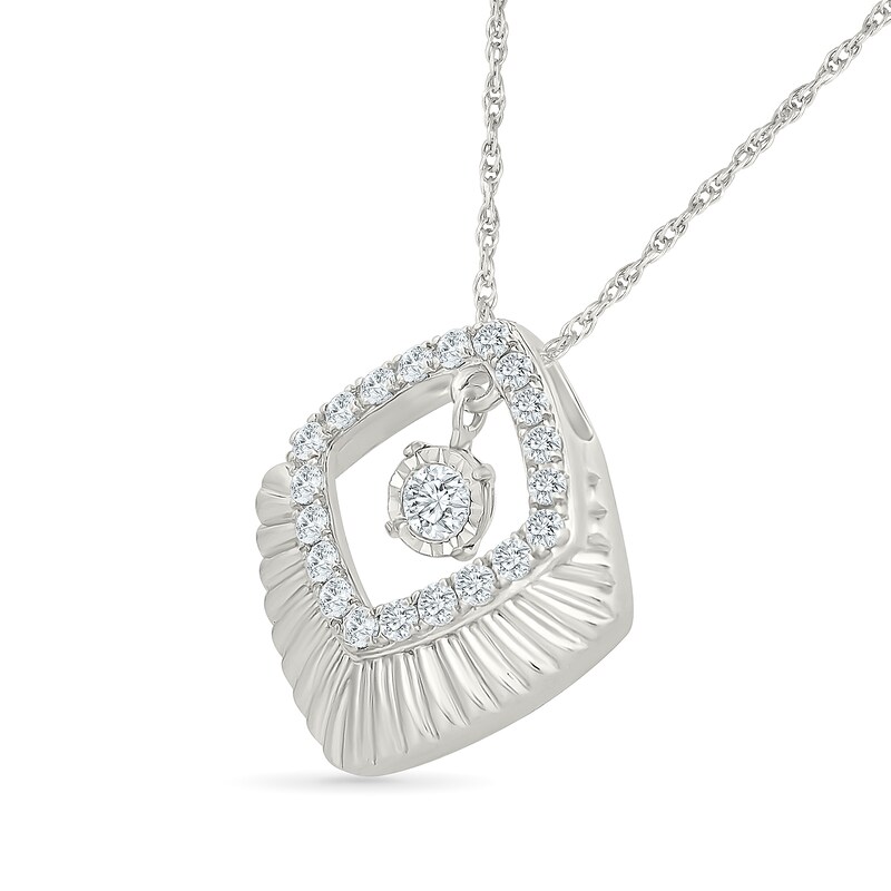 Unstoppable Love 0.18 CT. T.W. Lab-Grown Diamond Textured Square Frame Necklace in Sterling Silver - 18"