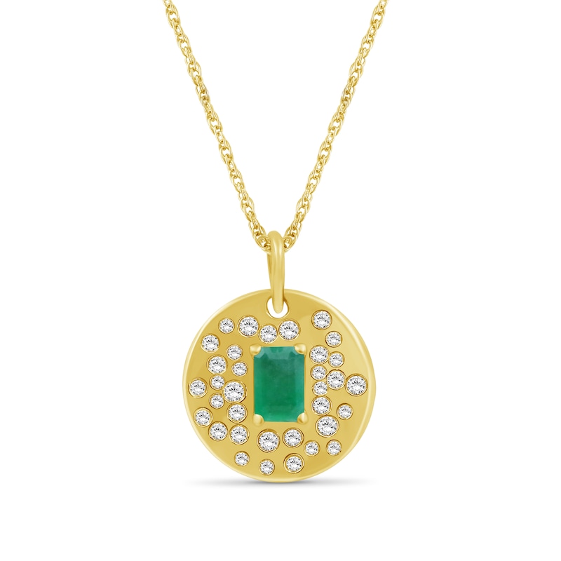 Emerald-Cut Emerald Necklace and 0.29 CT. T.W. Diamond Disc Necklace in 14K Gold - 18"