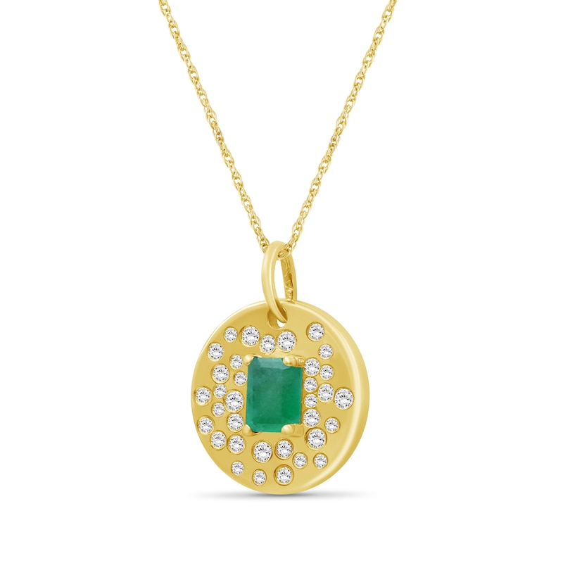 Emerald-Cut Emerald Necklace and 0.29 CT. T.W. Diamond Disc Necklace in 14K Gold - 18"
