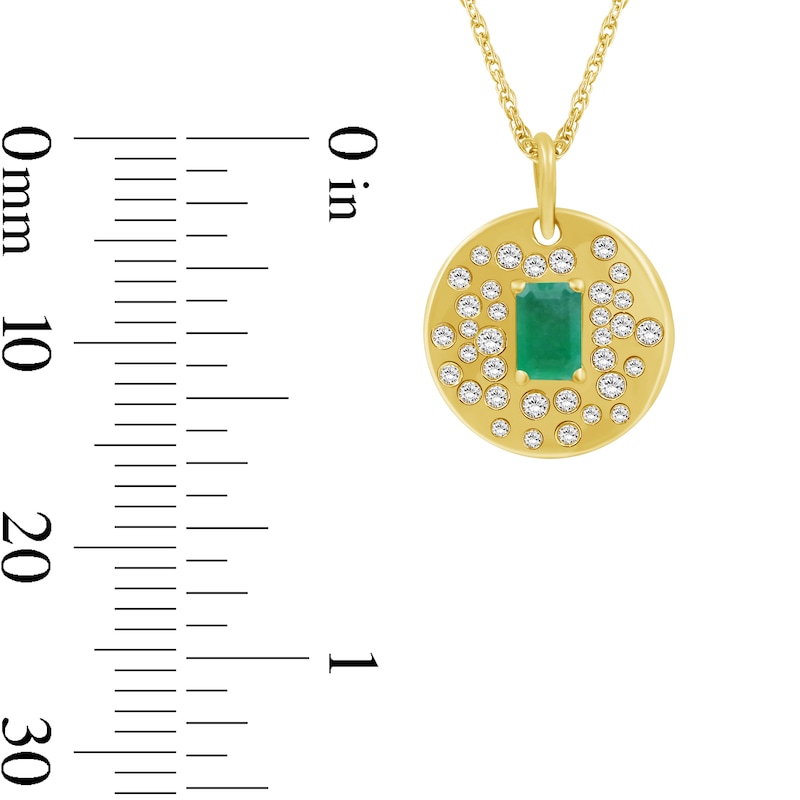 Emerald-Cut Emerald Necklace and 0.29 CT. T.W. Diamond Disc Necklace in 14K Gold - 18"