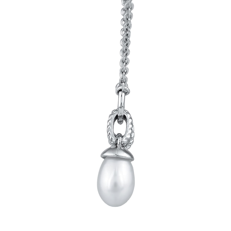 Enchanted Disney Cinderella Cultured Pearl and Lab-Grown Diamond Accent Glass Slipper Charm Necklace in Sterling Silver (F/VS2) - 18"