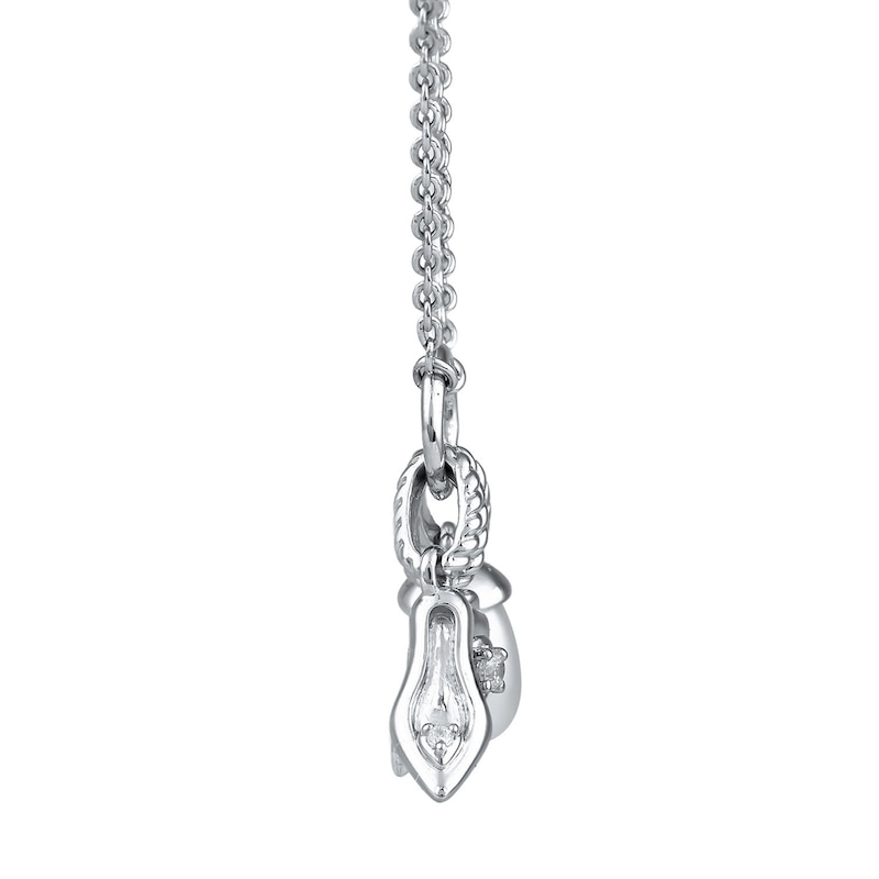 Enchanted Disney Cinderella Cultured Pearl and Lab-Grown Diamond Accent Glass Slipper Charm Necklace in Sterling Silver (F/VS2) - 18"