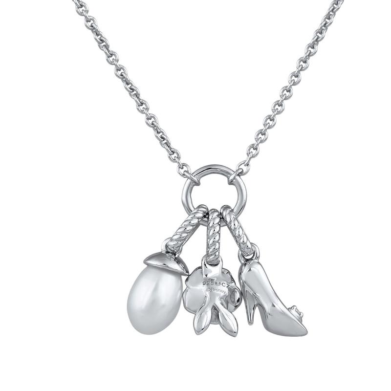 Enchanted Disney Cinderella Cultured Pearl and Lab-Grown Diamond Accent Glass Slipper Charm Necklace in Sterling Silver (F/VS2) - 18"