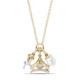 Enchanted Disney Belle Cultured Pearl and Lab-Grown Diamond Accent Charm Necklace in Sterling Silver with 14K Yellow Gold Plate (F/VS2) - 18"