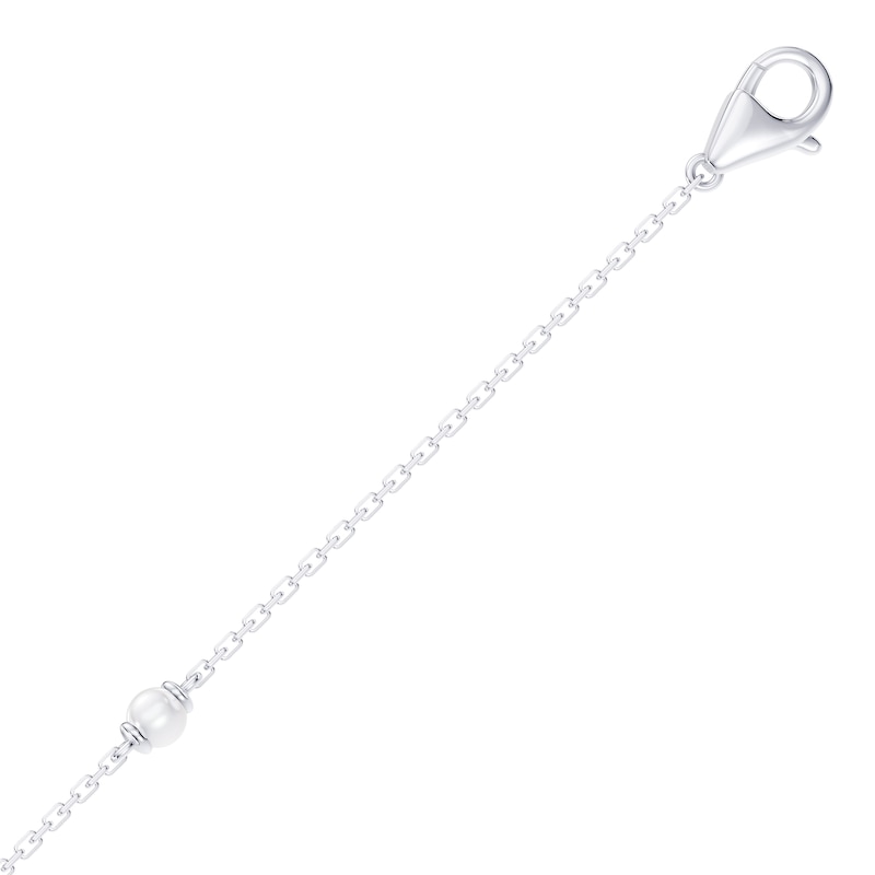 Enchanted Disney Cinderella Cultured Pearl and Lab-Grown Diamond Accent Glass Slipper Charm Bracelet in Sterling Silver (F/VS2) - 7.5"