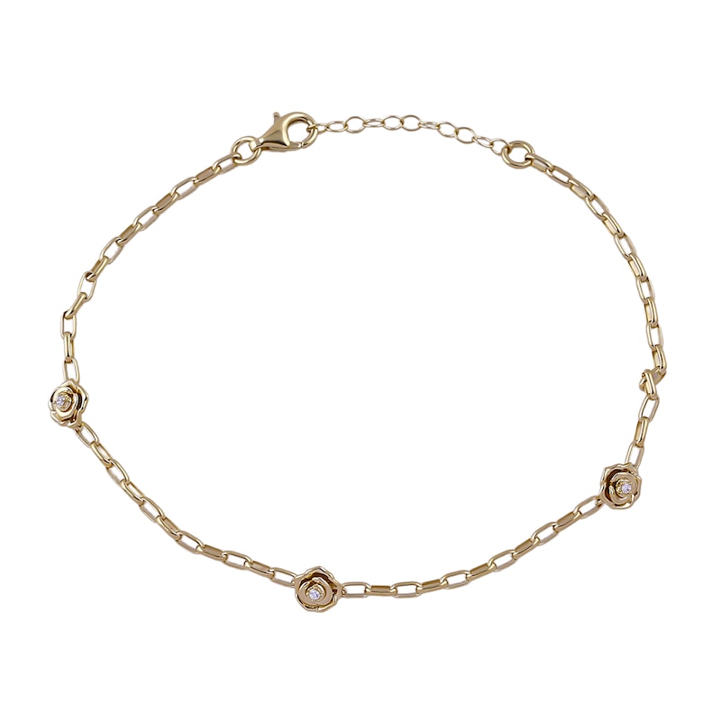 Enchanted Disney Belle Lab-Grown Diamond Accent Rose Station Bracelet in 14K Yellow Gold-Plated Sterling Silver (F/VS2) - 7.5"