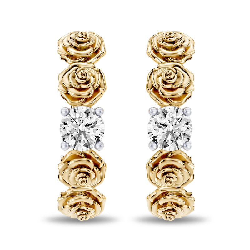 Enchanted Disney Belle 0.45 CT. T.W. Lab-Grown Diamond Rose Hoop Earrings in 14K Yellow Gold-Plated Sterling Silver