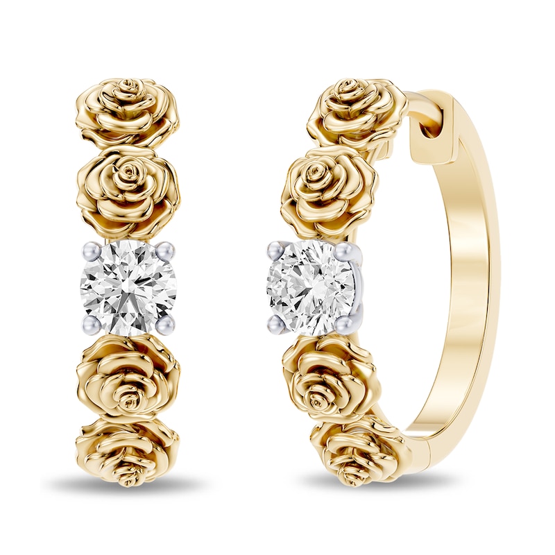 Enchanted Disney Belle 0.45 CT. T.W. Lab-Grown Diamond Rose Hoop Earrings in 14K Yellow Gold-Plated Sterling Silver
