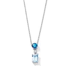Sky Blue Topaz, London Blue Topaz and Lab-Grown Diamond Accent Necklace in Sterling Silver (F/VS2) - 18"
