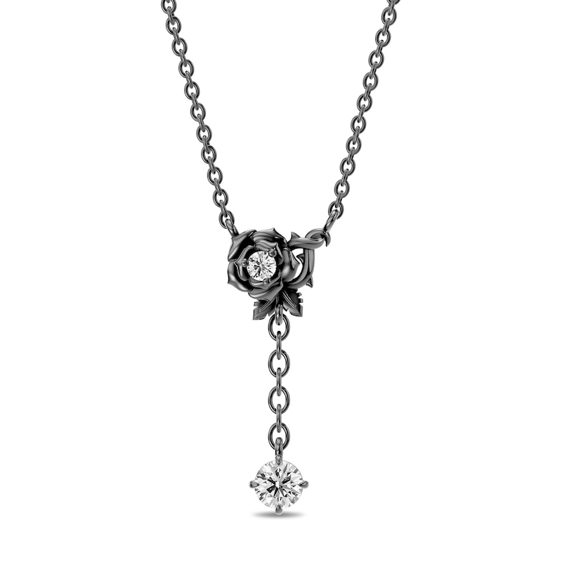 Enchanted Disney Villains Maleficent 0.23 CT. T.W. Lab-Grown Diamond Rose Drop Necklace in Sterling Silver (F/VS2) - 18"