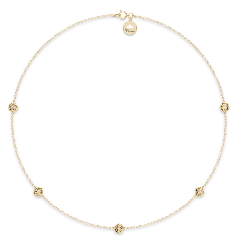 Enchanted Disney Belle Lab-Grown Diamond 0.09 CT. T.W.Rose Station Necklace in 14K Yellow Gold-Plated Sterling Silver (F/VS2) - 18"