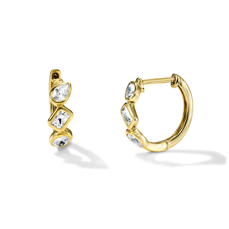Main Image 1 of 0.70 CT. T.W. Emerald-Cut, Pear-Shaped and Oval Lab-Grown Diamond Hoop Earrings in 10K Gold (F/SI2)