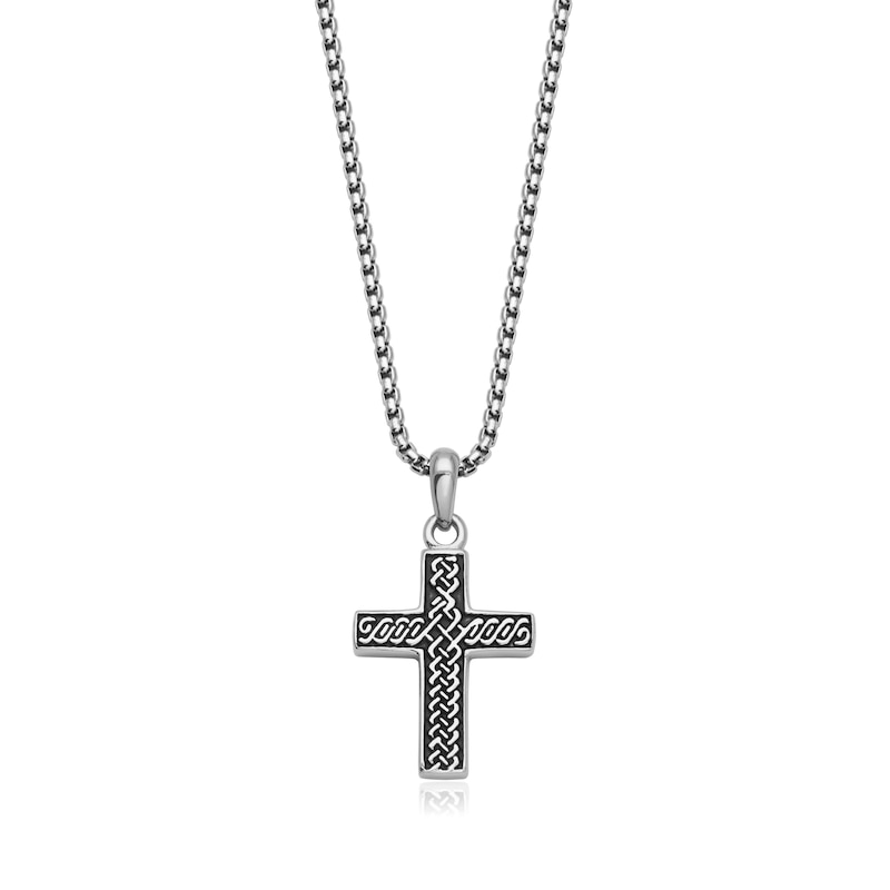 Celtic Knot Cross Necklace in Oxidized Stainless Steel - 24"