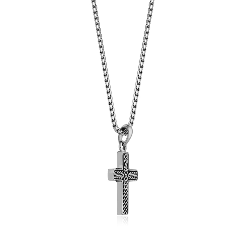Celtic Knot Cross Necklace in Oxidized Stainless Steel - 24"