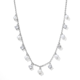 4.0mm Cultured Pearl & White Lab-Created Sapphire Necklace in Sterling Silver - 17.72"