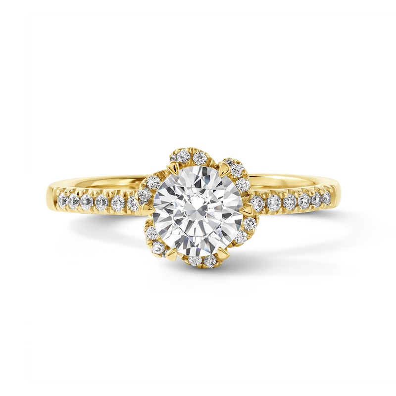 0.98 CT. T.W. Certified Diamond Floral Engagement Ring 18K Gold (F/SI2)