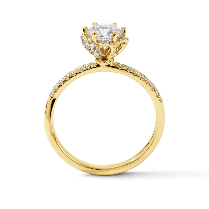 0.98 CT. T.W. Certified Diamond Floral Engagement Ring 18K Gold (F/SI2)