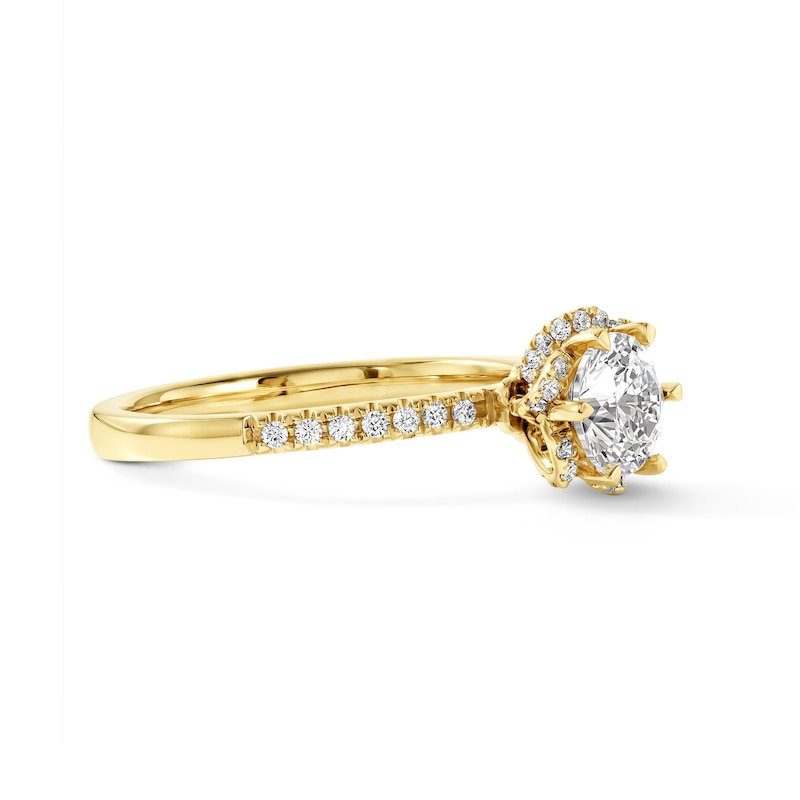 0.98 CT. T.W. Certified Diamond Floral Engagement Ring 18K Gold (F/SI2)