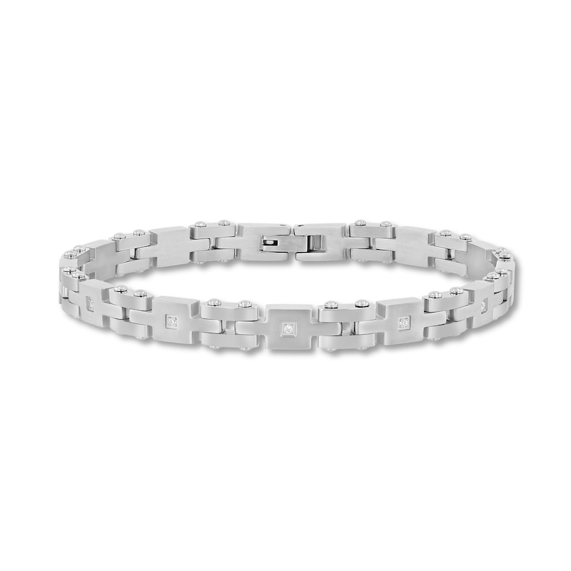 0.10 CT. T.W. Diamond Square Link Bracelet in Stainless Steel - 8.5"