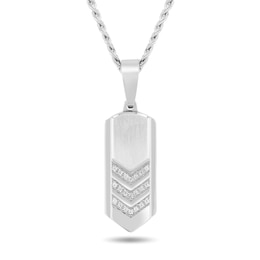 0.08 CT. T.W. Diamond Triple Chevron Brushed Tag Necklace in Stainless Steel - 24"