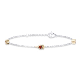 Enchanted Disney Villains Evil Queen Garnet Heart Station Bracelet in Sterling Silver with 14K Yellow Gold Plate - 7.5"