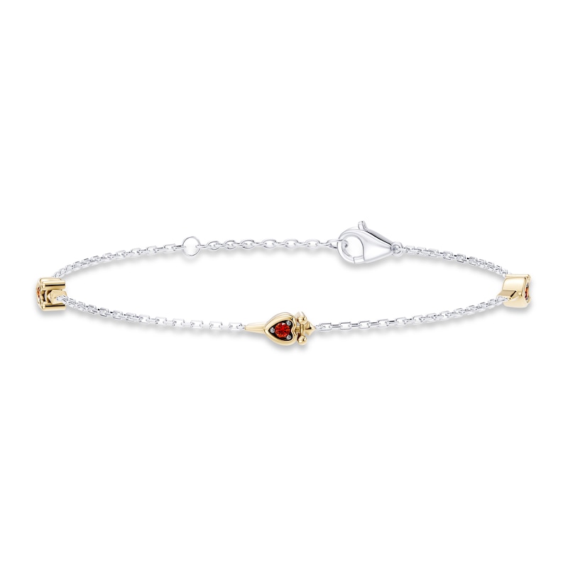 Enchanted Disney Villains Evil Queen Garnet Heart Station Bracelet in Sterling Silver with 14K Yellow Gold Plate - 7.5"