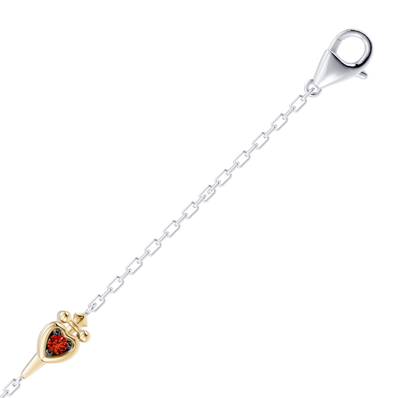 Enchanted Disney Villains Evil Queen Garnet Heart Station Bracelet in Sterling Silver with 14K Yellow Gold Plate - 7.5"