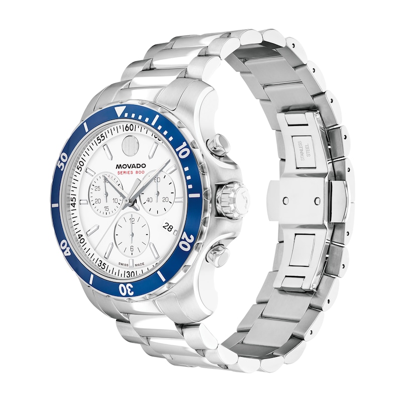 Men's Movado Series 800 Chronograph Stainless Steel Watch with White Dial (Model: 2600195)