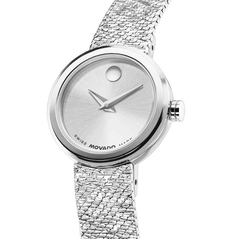 Ladies' Movado Museum Velura Mini Stainless Steel Watch with Silver-Tone Dial (Model: 0607855)