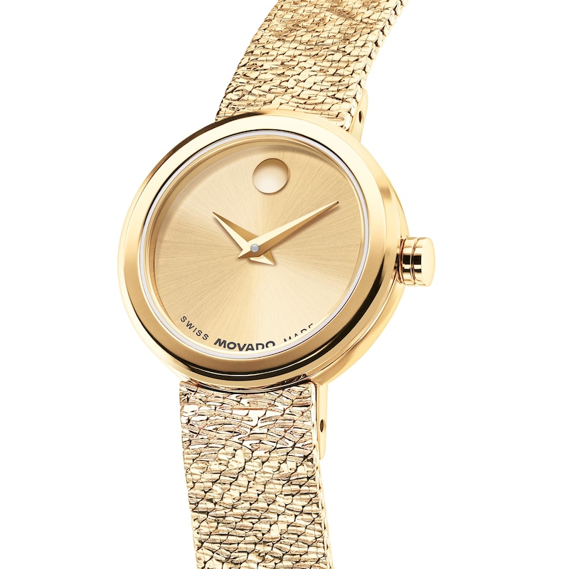 Ladies' Movado Museum Velura Mini Gold-Tone Stainless Steel Watch with Gold-Tone Dial (Model: 0607864)