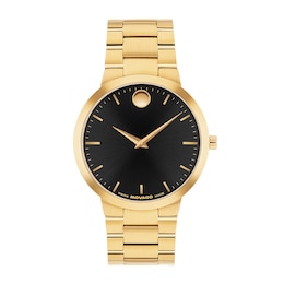 Men's Movado Avalo Gold-Tone Stainless Steel Watch with Black Dial (Model: 0608056)