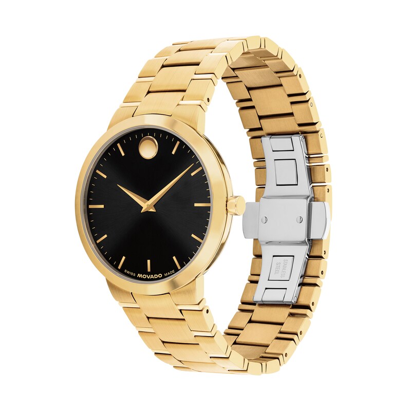 Men's Movado Avalo Gold-Tone Stainless Steel Watch with Black Dial (Model: 0608056)