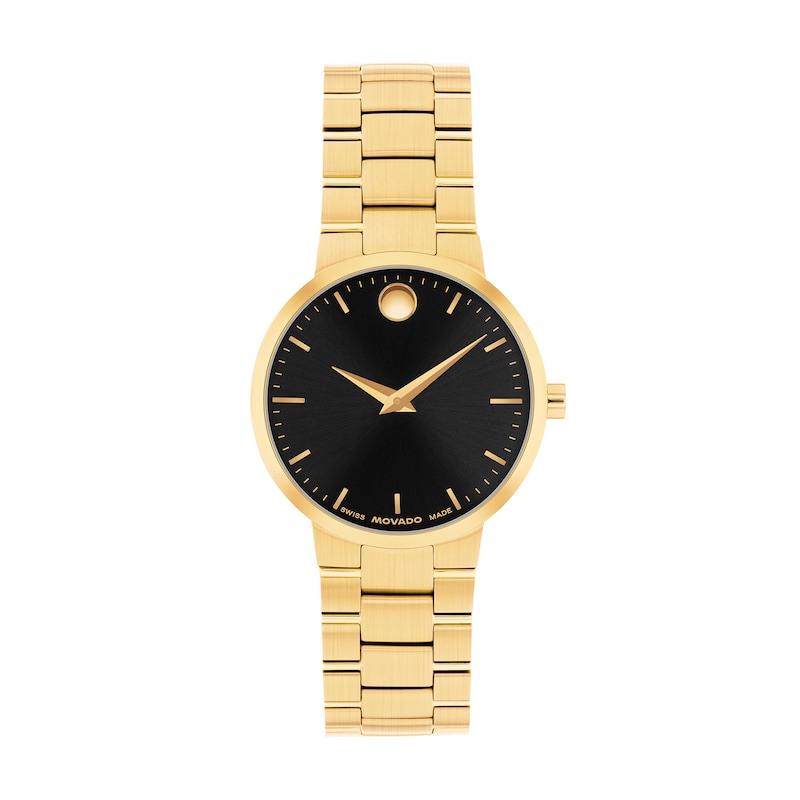 Ladies' Movado Avalo Gold-Tone Stainless Steel Watch with Black Dial (Model: 0608082)