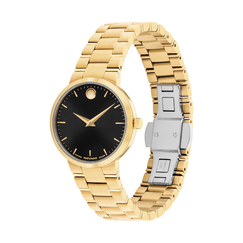 Ladies' Movado Avalo Gold-Tone Stainless Steel Watch with Black Dial (Model: 0608082)