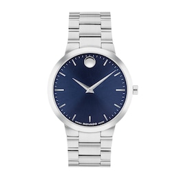 Men's Movado Avalo Stainless Steel Watch with Blue Dial (Model: 0607995)