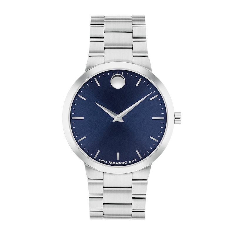 Men's Movado Avalo Stainless Steel Watch with Blue Dial (Model: 0607995)