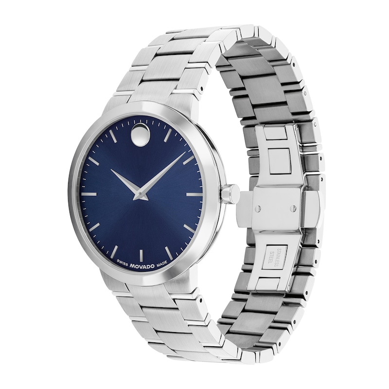 Men's Movado Avalo Stainless Steel Watch with Blue Dial (Model: 0607995)