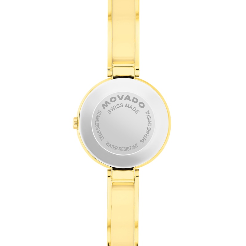Ladies' Movado Moda Bangle Gold-Tone Stainless Steel Watch with Black Dial (Model: 0608194)